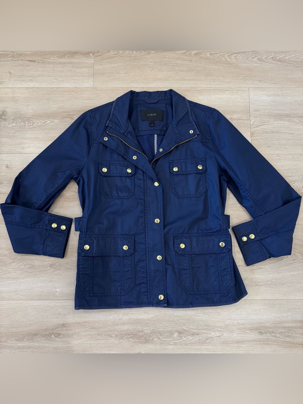 J. Crew Downton Field Navy Utility Jacket with Gold-Tone Hardware